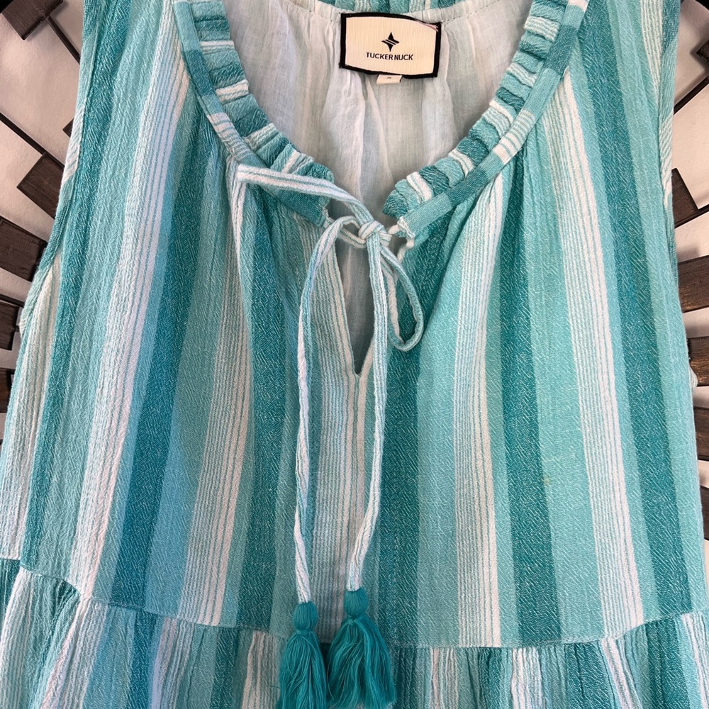 Tuckernuck Teal/White striped tiered Dress- oversized - Picture 3 of 10